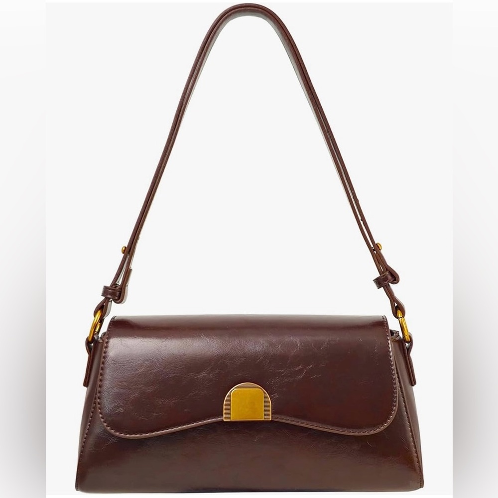 Brown faux leather bag with adjustable strap